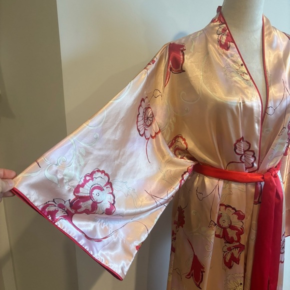 Natori Light Pink Floral Satin Kimono Robe Small Intimates Sleepwear - Picture 2 of 12